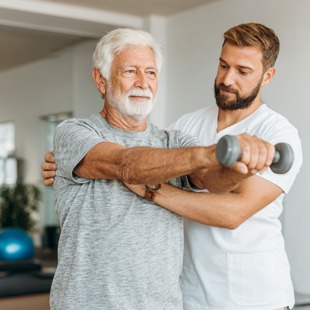 Різновікові люди європейської зовнішності займаються фізичними вправами разом, демонструючи командний дух та здоровий спосіб життя