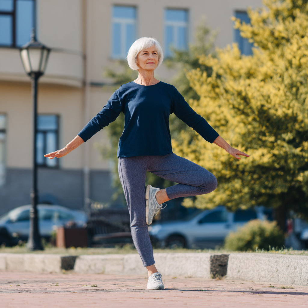Чоловік середнього віку європейської зовнішності займається лікувальною гімнастикою, демонструє правильну техніку вправ для зміцнення м'язів та суглобів